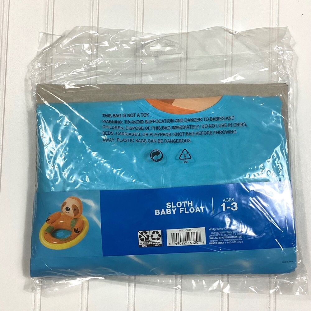 Water Sun & Fun Sloth Baby Float Inflatable Pool Ring Ages 1-3 Yellow 32x22in - Picture 3 of 3